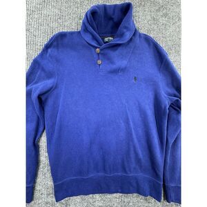 Polo Ralph Lauren Sweater Men's Medium Blue Shawl Collar Button 100% Cotton Pony